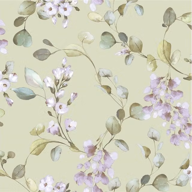 Rasch Rosalie Floral Botanical Wallpaper in Green and Purple – 1