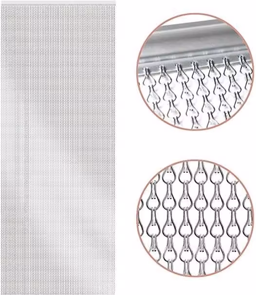 Glamhaus Silver Aluminium Chain Curtain Heavy Duty Fly Screen, H 210 cm x W 90 cm