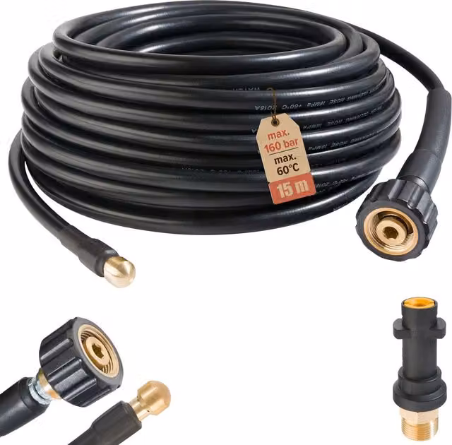 AREBOS Pipe Cleaning Hose Drain Cleaner, Black, 15m