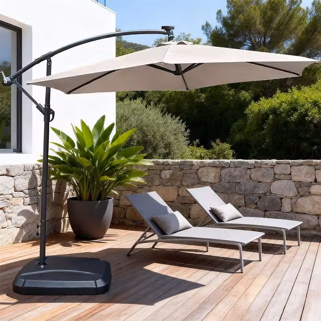 Abrihome Beige Patio Umbrella with Double Vent and Crank Handle, Diameter: 235 cm