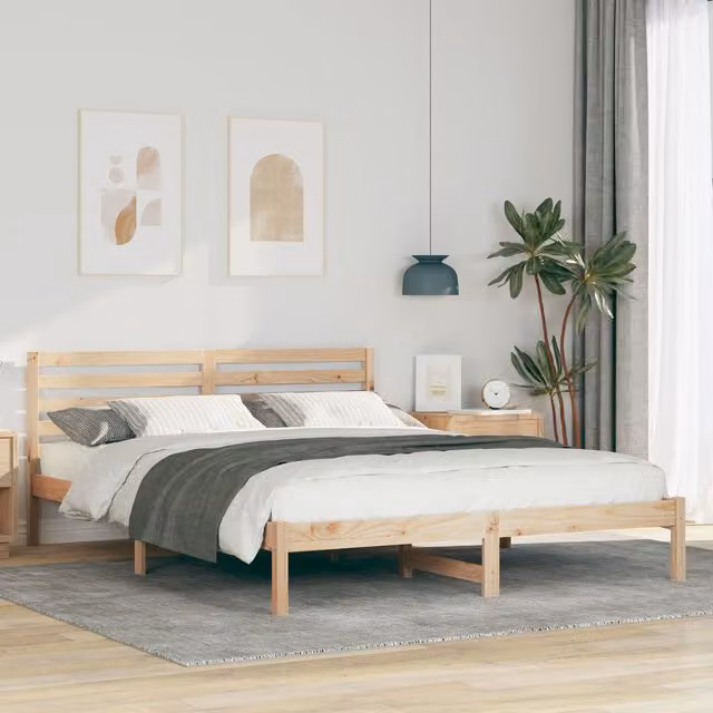 Berkfield Home Adjustable Solid Pine Wood Bed with Headboard, Brown, W: 160 cm, L: 220 cm