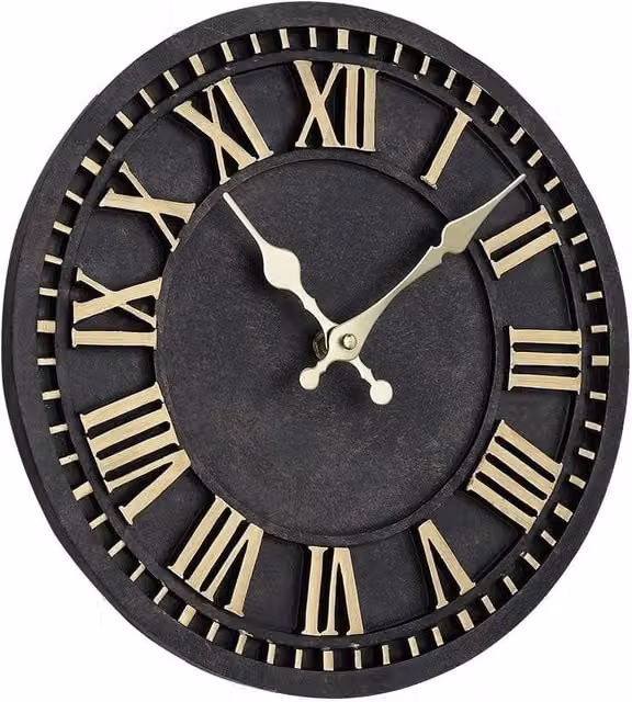 Kelvenix Black Metal Round Outdoor Garden Wall Clock with Silent Quartz Movement, Diameter: 30.48 cm