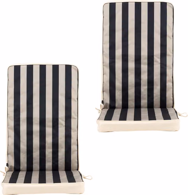 icon Set of 2 Reversible High Back Outdoor Seat Pads in Black with Water Repellent Fabric