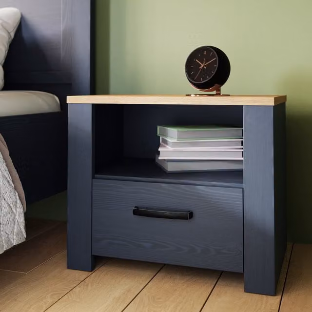 Furniture To Go Bohol Bedside Table in Navy Blue Wood