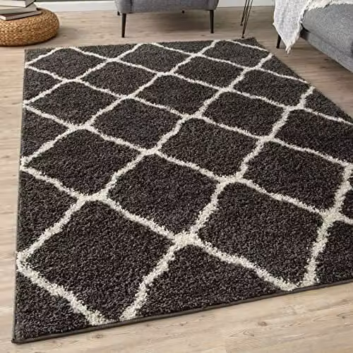 THE RUGS Moroccan Shaggy Area Rug in Grey and White, W/D/H: 110 x 60 x 3 cm – 1