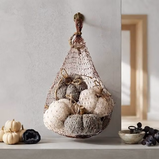 Garden Greatness Harvest Decorative Tabletop Pumpkins in Multicolour White and Grey Textile Bag