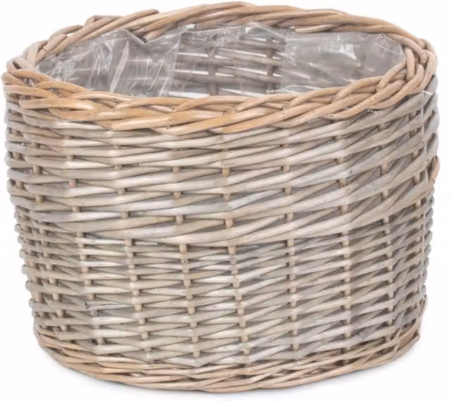 Red Hamper Round Antique Open Weave Wicker Planter in Grey Brown