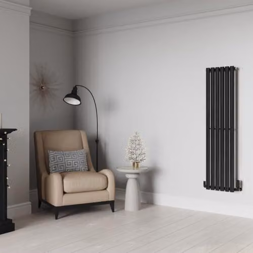 UK Radiators Omeara Black Elliptical Tube Vertical Designer Radiator, H: 140 cm, W: 34.8 cm – 3