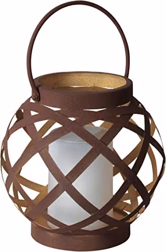 Luxform Solar Metal Rattan Effect Table Lantern in Brown, H 25.0 cm x W 22.0 cm x D 22.0 cm – 2