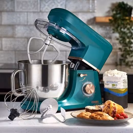 Cooks Professional 1200W Stand Mixer with 6 Speeds, Pulse Function and 7L Mixing Bowl in Petrol – 1