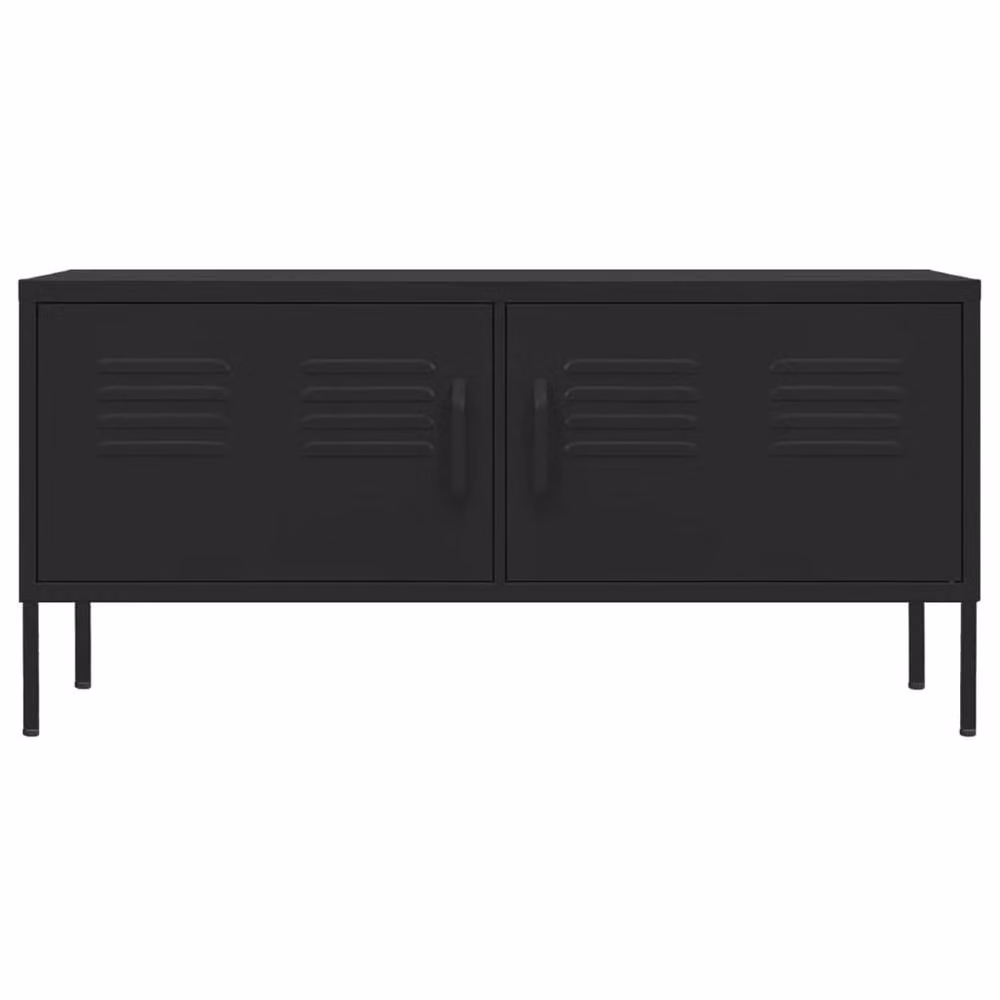 Berkfield Home Black Steel Industrial TV Cabinet with Hinged Doors and Internal Shelves, W/D/H: 105 x 35 x 50 cm – 3