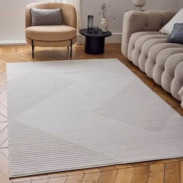 THE RUGS Carmel Maze Design Soft Pile Area Rug, W: 80 cm, L: 300 cm, Ivory & Ivory