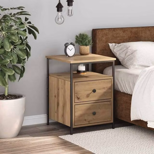 Berkfield Home Modern Artisan Oak Bedside Cabinet in Brown, W/D/H: 44 x 45 x 60 cm – 1