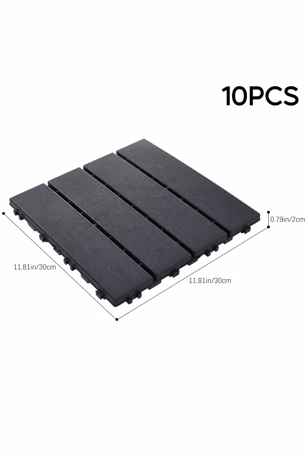 Living and Home 10-Piece Striped Plastic Interlocking Floor Deck Tiles in Dark Grey – 3