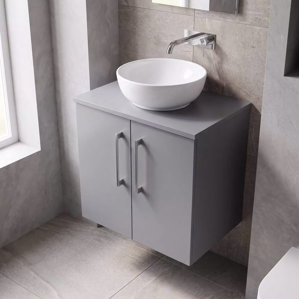 Balterley Level 600mm Wall Hung 2 Door Vanity Unit with Worktop in Matt Satin Grey – 2