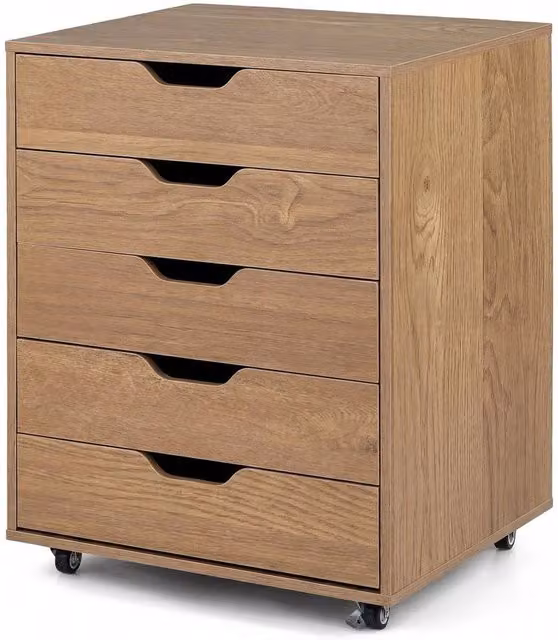 Kelvenix 5 Drawer Rolling Dresser Storage Cabinet in Brown