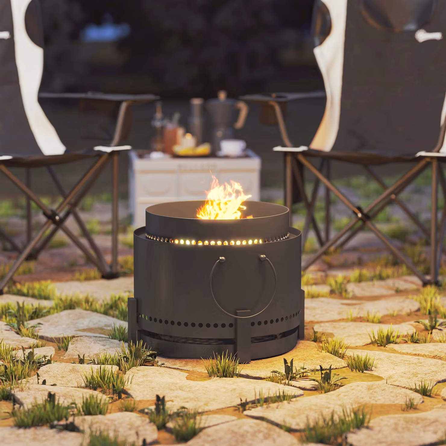 Outsunny Smokeless Wood Burning Fire Pit with Ash Catcher and Poker, Dark Grey Metal Fire Bowl, Diameter: 37 cm – 9