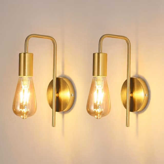 Goeco 2 Pack Industrial Vintage Wall Lights in Gold/Brass with E27 Bulb Holder