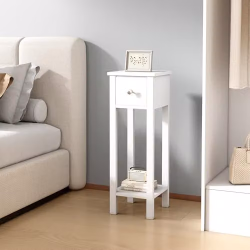 MCC Direct Amelia Set of 2 Solid Wooden Bedside Tables with Open Shelf and Drawer in White – 2