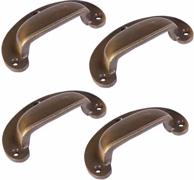 Hammer and Tongs Wide Lipped Cabinet Cup Handle, Brass, Pack of 4, W: 95 mm x H: 40 mm