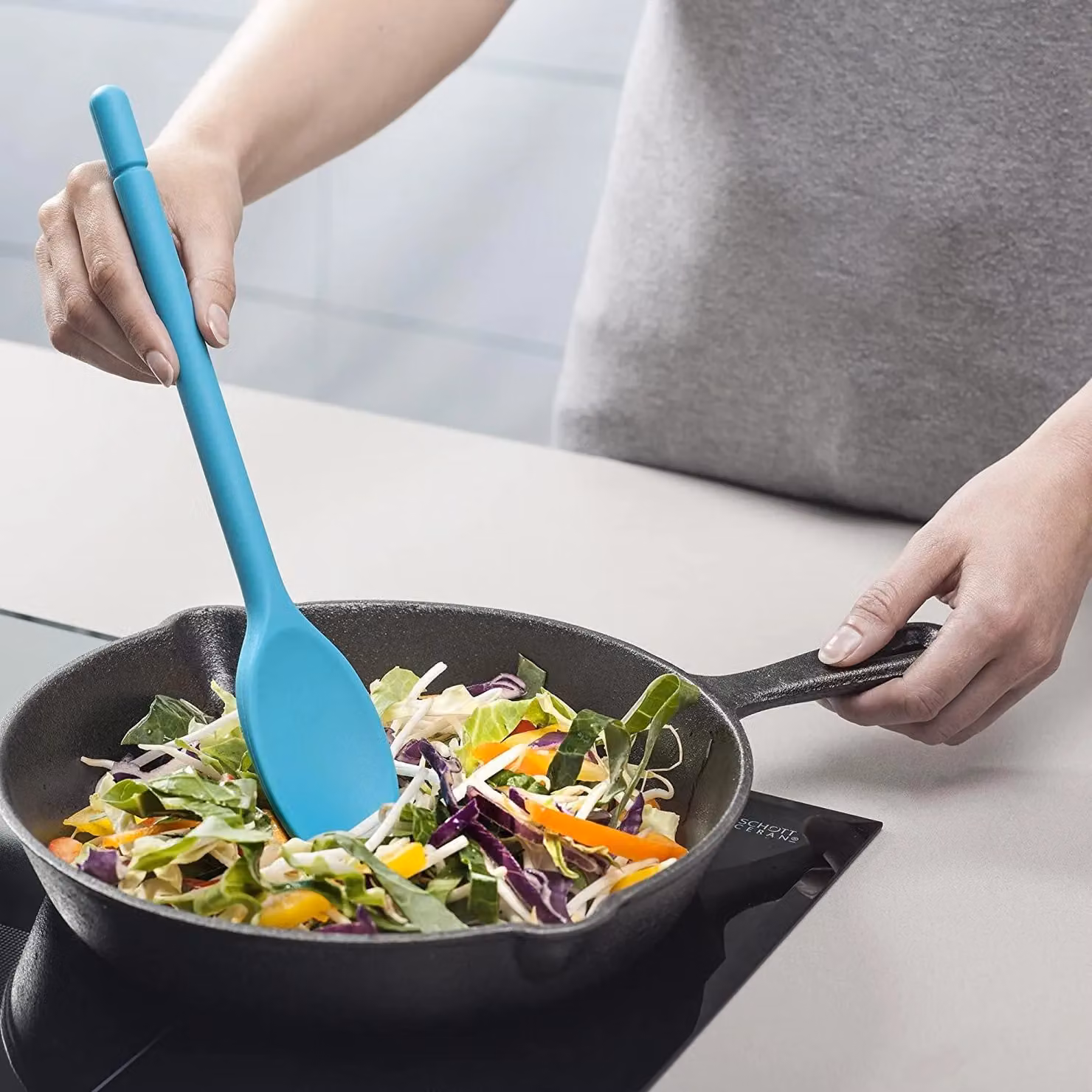 Zeal Traditional Silicone and Stainless Steel Oval Cooking Spoon, 30 cm, Blue – 5