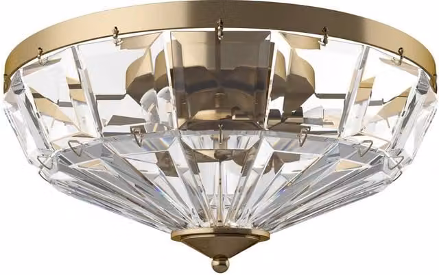 Netlighting Facet Neoclassic Gold and Brass Semi Flush Ceiling Light with Transparent Glass Dome
