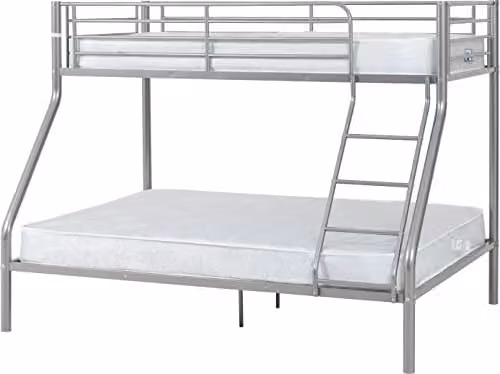 Seconique Tandi Silver Metal Triple Bunk Bed Frame with 3ft Single and 4ft6 Double Bed H: 154 cm, W: 147 cm, D: 200 cm