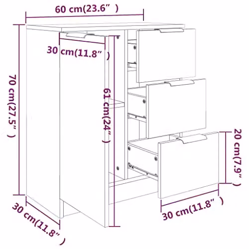vidaXL Sonoma Oak Sideboard and Storage Cabinet for Living Room or Bedroom, W/D/H: 70 x 30 x 60 cm – 2