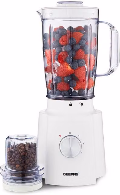 Geepas 2-in-1 Blender and Grinder with 1.6L Jug, 650W, 3 Speeds and Ice Crush Function, White – 1