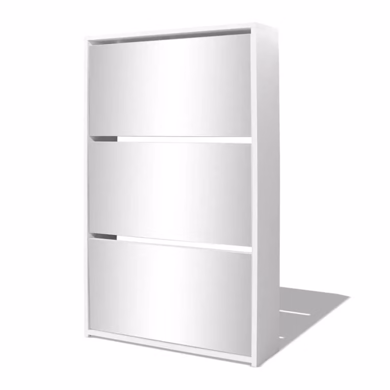 Berkfield Home Glossy White 3-Layer Wall Mounted Shoe Cabinet with Mirror, W: 63 cm, D: 17 cm, H: 102.5 cm