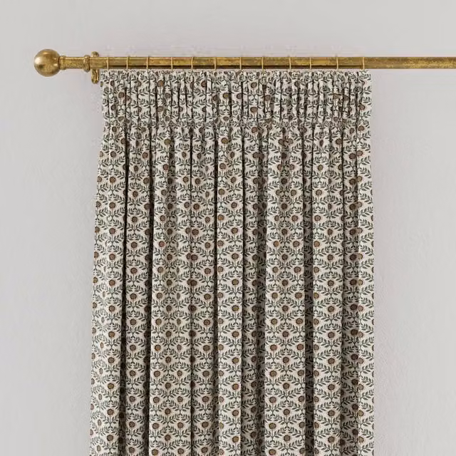Joules Floral Foulard Lined Cotton Curtains, Green/Multicolour, W: 167.64 cm, H: 137.16 cm