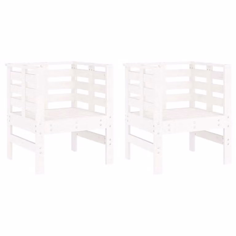 Berkfield Home Rustic White Solid Wood Pine Garden Chairs, 2 Pack, W: 61.5 cm, D: 53 cm, H: 71 cm
