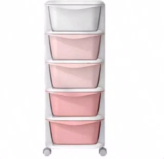 PAWNORA Pink 5-Drawer Plastic Storage Unit with Castors