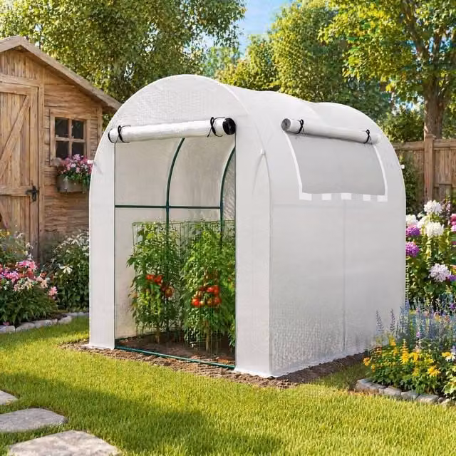 STILVORA White Walk-In Greenhouse with Roll-Up Door and Window, W/D/H: 180 x 200 x 180 cm – 1