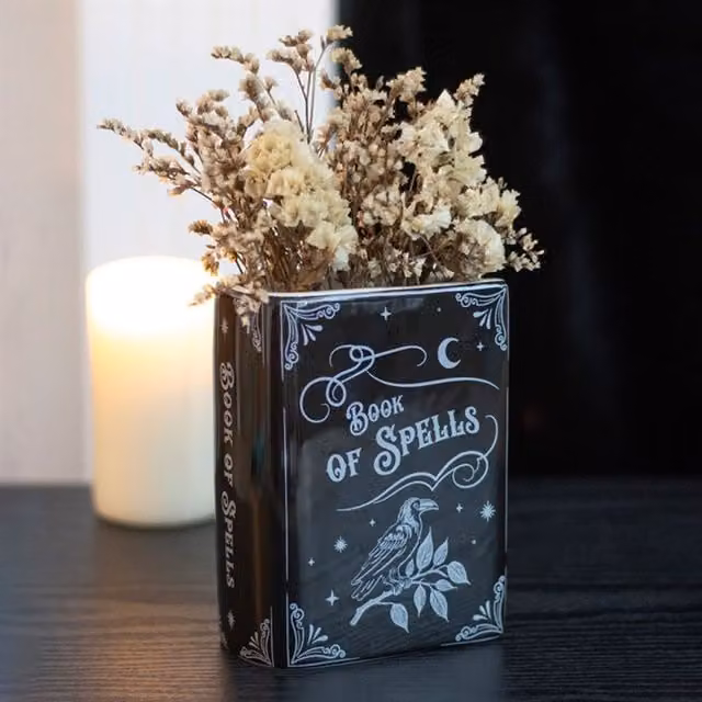 KDMK Magical Book of Spells Ceramic Flower Vase in Black Gothic Decor