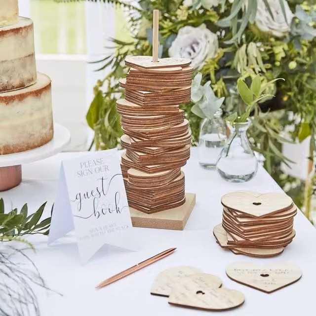KDMD Wooden Stacking Heart Wedding Guest Book Alternative in Brown