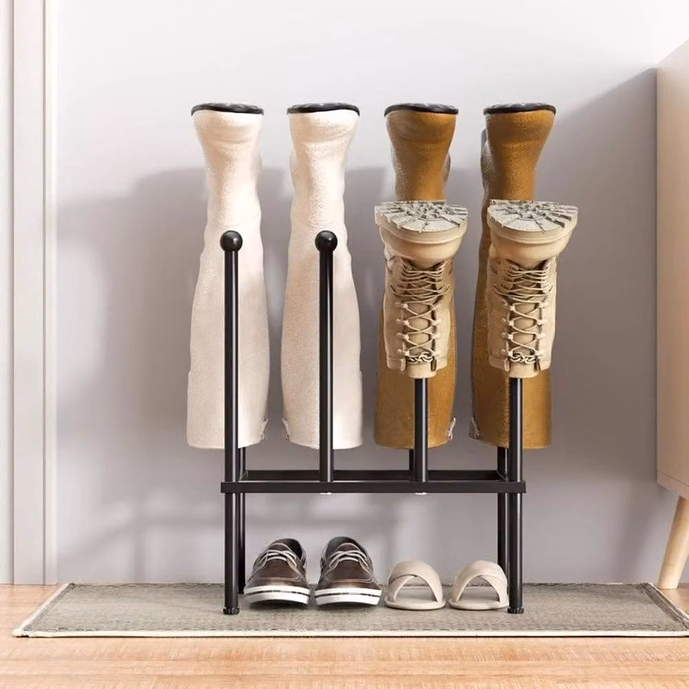 VOGREX Metal 4 Pair Shoe Rack Standing Storage Stand in Black – 3