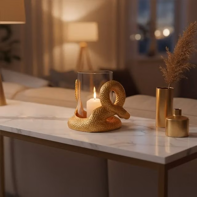 Orsina Serpent Gold Votive Candle Holder in Gold and Transparent Glass and Metal