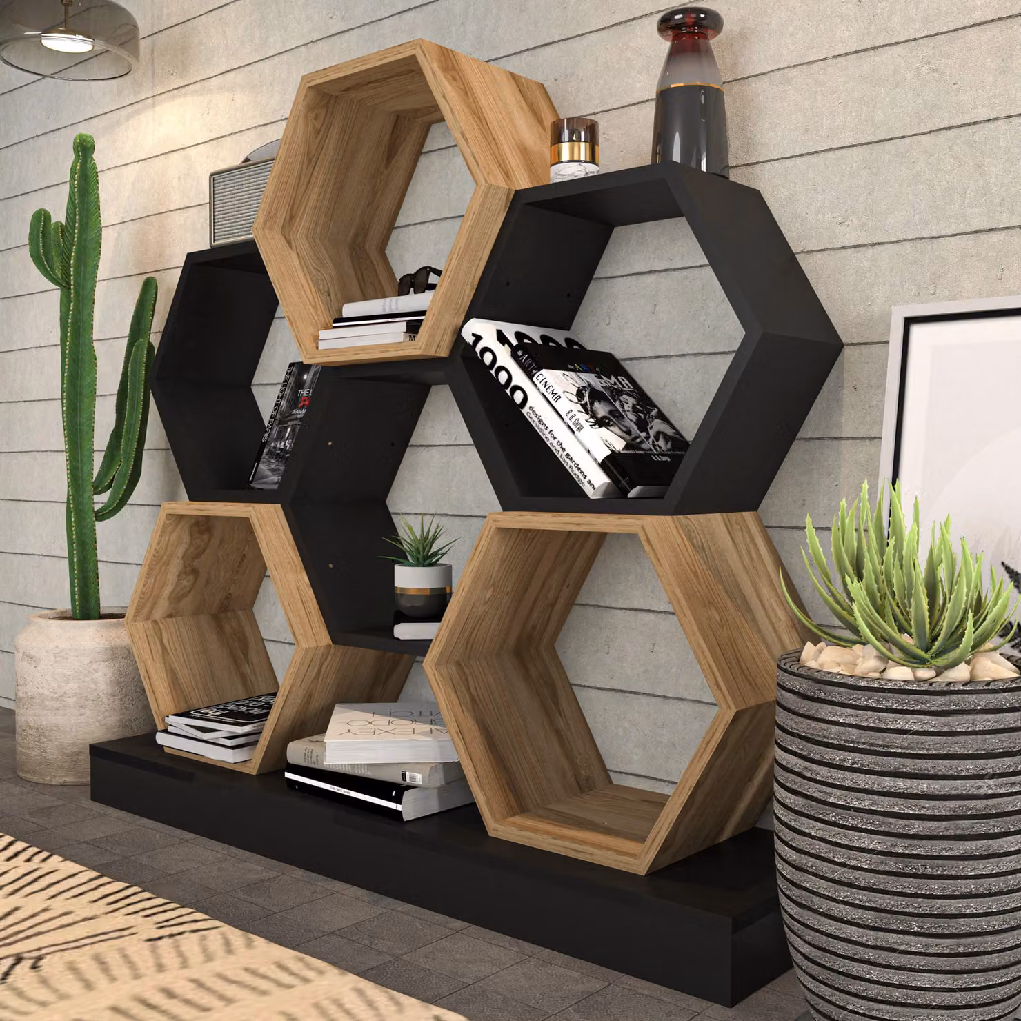 Decorotika Hexagonal Honeycomb Bookshelf in Black and Brown – 2