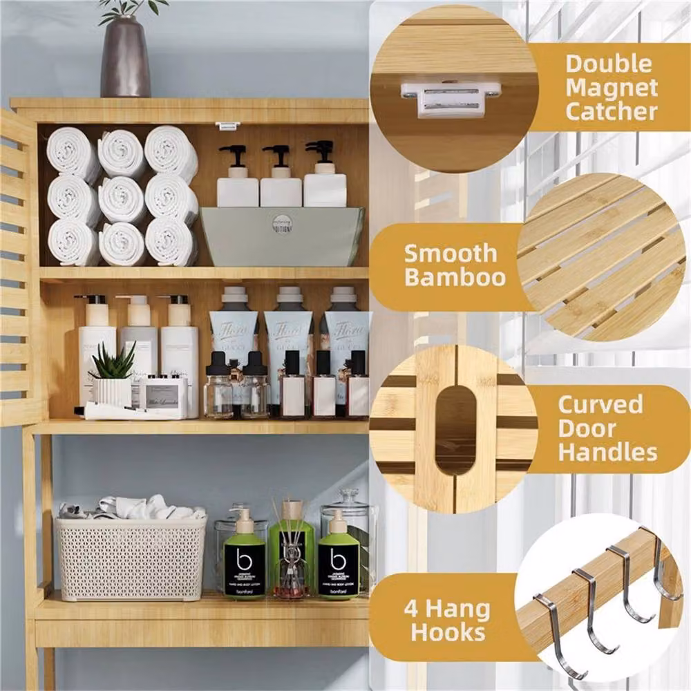 Havendro Bamboo Over Toilet and Washing Machine Storage Rack in Natural Sand – 4