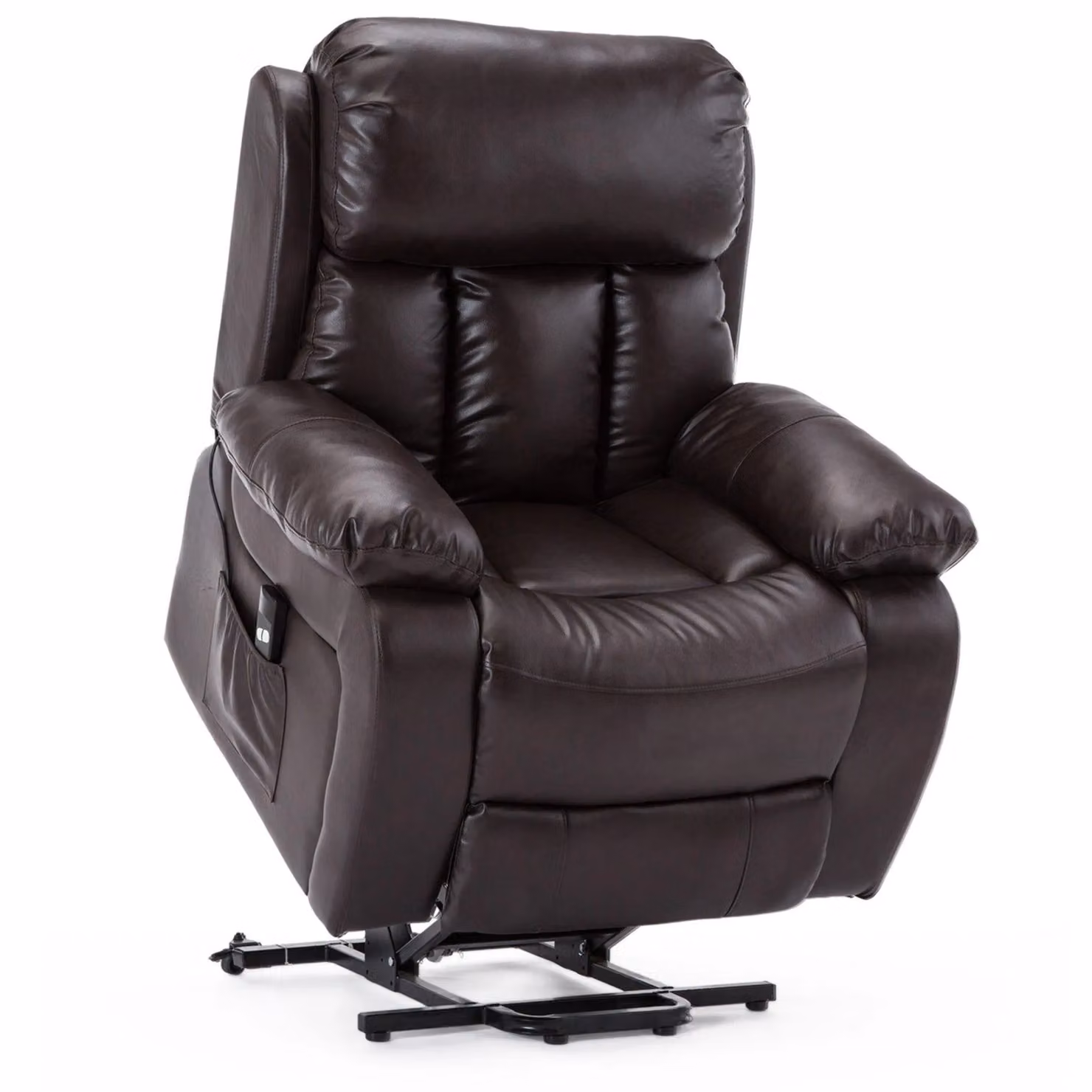 More4Homes Chester Single Motor Rise Recliner Heat and Massage Chair in Brown Bonded Leather – 4