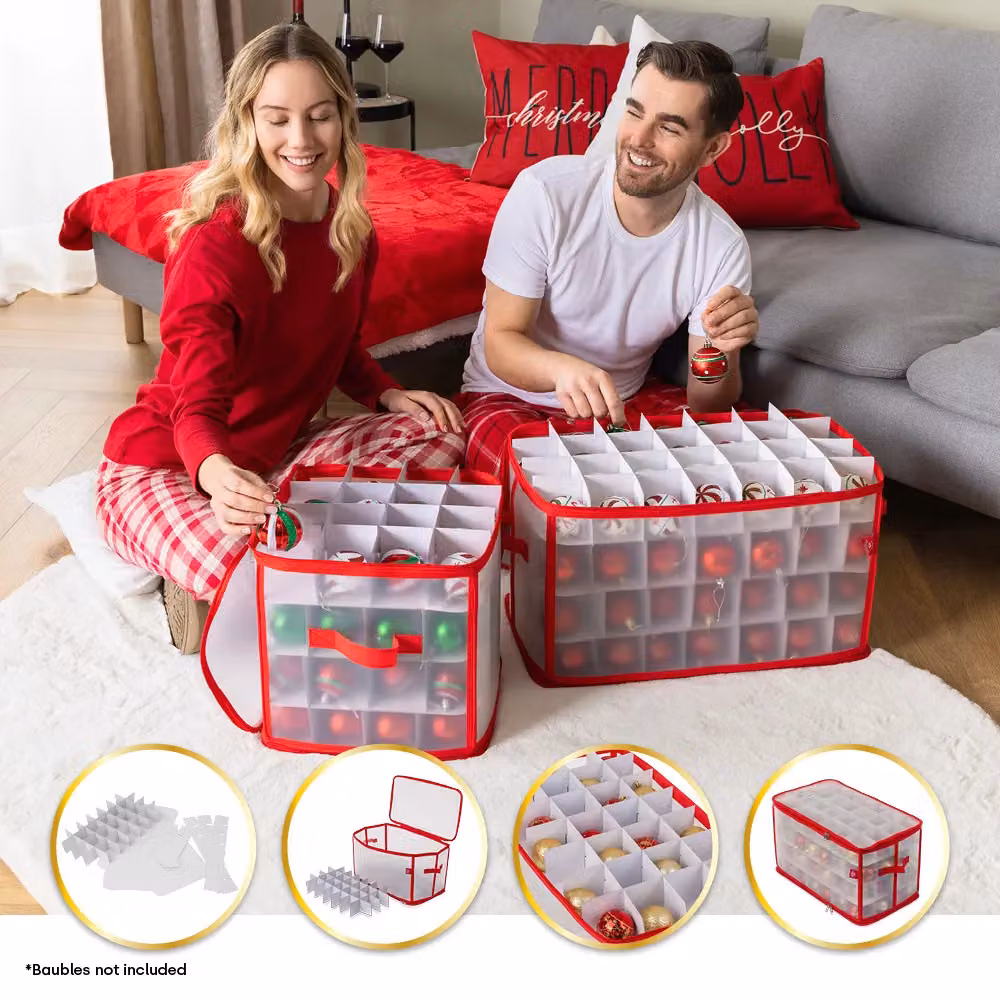 Christmas Village Red Christmas Bauble Storage Bag with Lid and Handles – 7