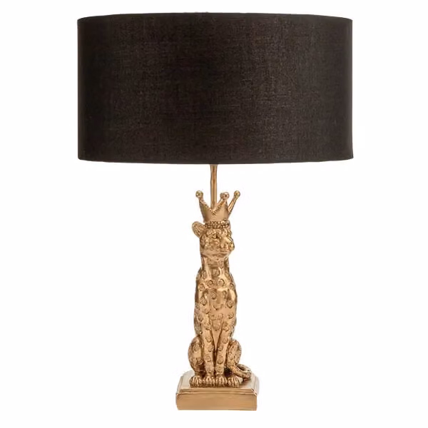 Madison & Mayfair Gold Leopard Metal Table Lamp with Black Shade, H 49.7 cm x W 35.5 cm x D 35.3 cm – 2