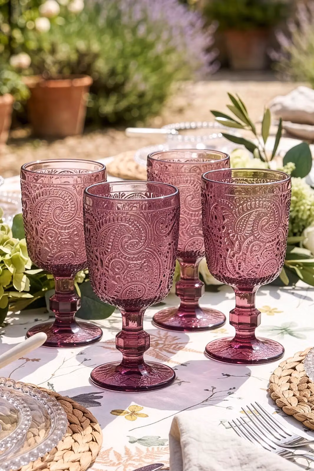 Dibor Set of 6 Pink Glass Wine Goblets, 300ml per glass – 2