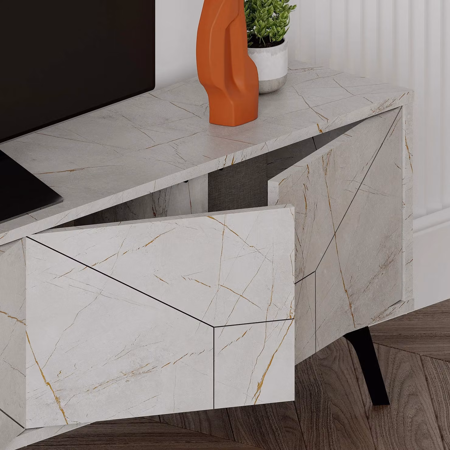 Decortie Dune Modern TV Unit Multimedia Centre in Gold and White, 180 cm (Pack of 2) – 3