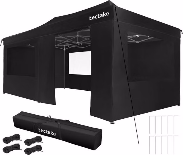 tectake Viola Aluminum Folding Pavilion in Black, W: 600 cm, D: 300 cm – 1