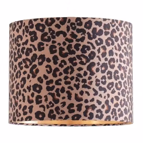 ValueLights Oasis Leopard Print Fabric Ceiling Lamp Shade with Metallic Gold Inner Drum, Width: 25 cm – 1