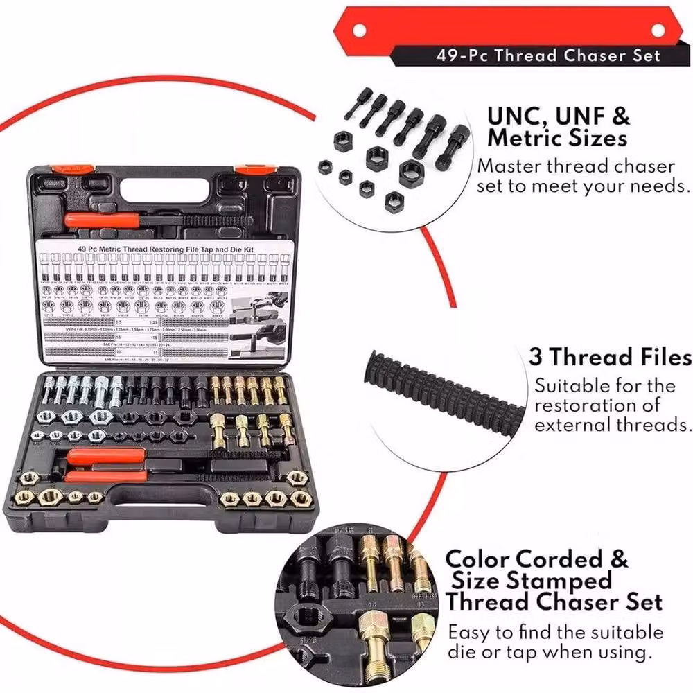 FLAVORA 49-Piece Steel Thread Chaser Set and Rethreading Master Kit in Black – 5