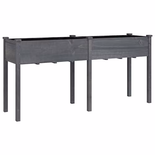 vidaXL Grey Solid Wood Fir Planter with Liner W: 161 cm, D: 45 cm, H: 76 cm