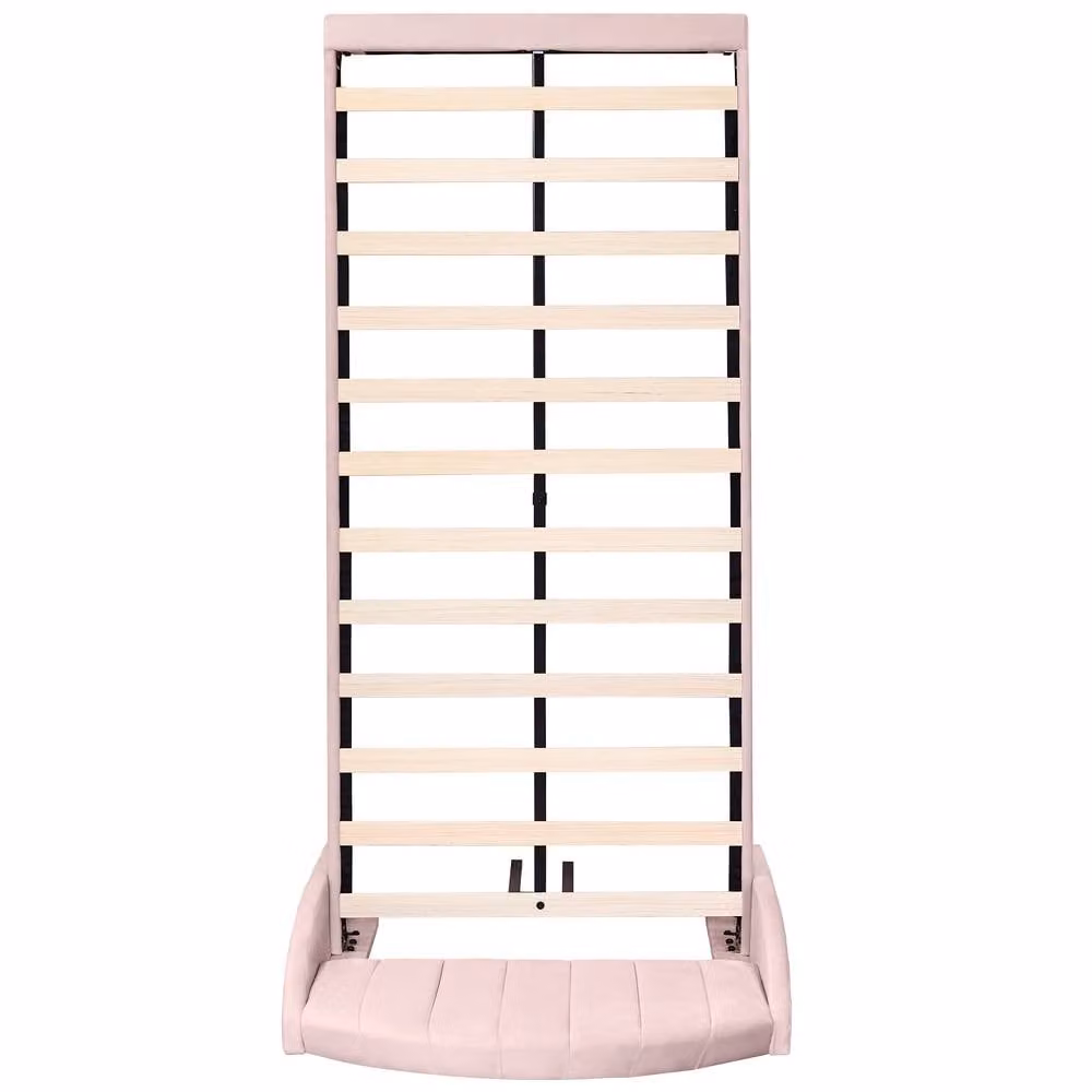 Rolipo Pink Velvet Upholstered Single Bed Frame with Headboard, W/D/H: 90 x 190 cm